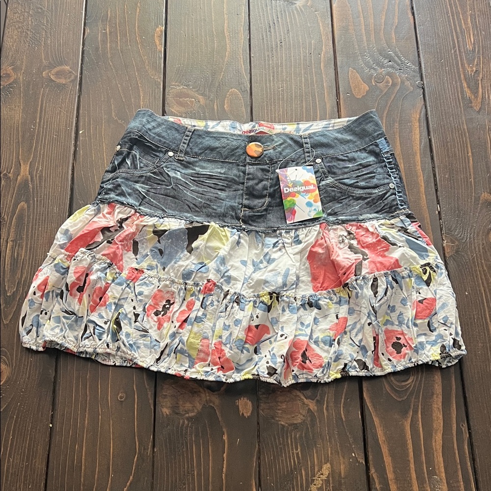 Women’s Desigual Denim and Floral Mini Skirt - EUR 40 (M-L) - NWT
